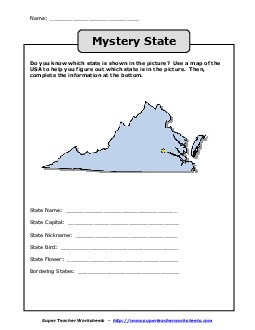 Mystery State: Virginia States Worksheet