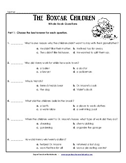 Whole Book Questions Book The Boxcar Children Worksheet