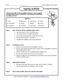 Typing Sentences Spelling E Worksheet