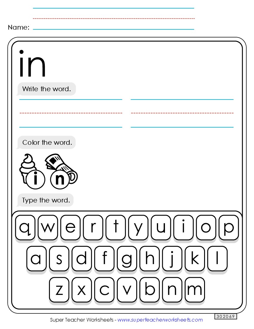 Write, Color, Type: In Sight Words Individual Worksheet