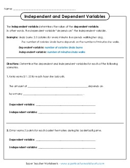 Dependent & Independent Variables Independent Dependent Variables Worksheet