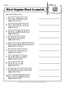 Word Scramble States Individual Worksheet