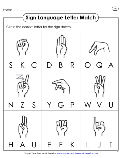 New Sign-Letter Match Worksheet 2 Worksheet