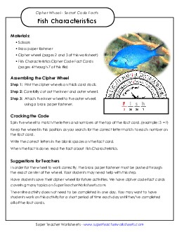 Fish Characteristics: Cipher Wheel Facts Animals Worksheet