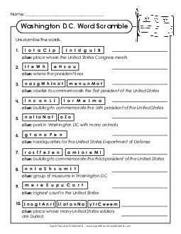 Word Scramble Free States Individual Worksheet