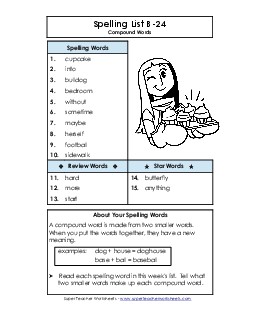 Spelling List B-24 Spelling B Worksheet