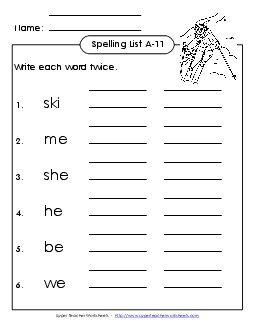 Write Twice (A-11) Spelling A Worksheet