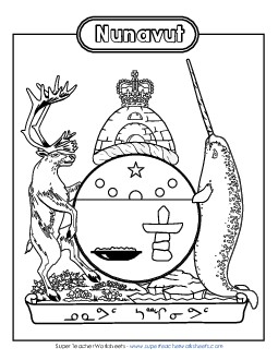 Nunavut Coat of Arms (Black & White) Canada Worksheet