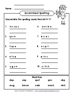 Unscramble (A-17) Spelling A Worksheet