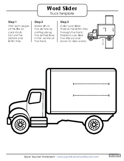 Word Slider: Truck (Right - Word Parts) Templates Worksheet