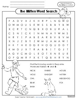 Word Search Picture Book Mitten Worksheet