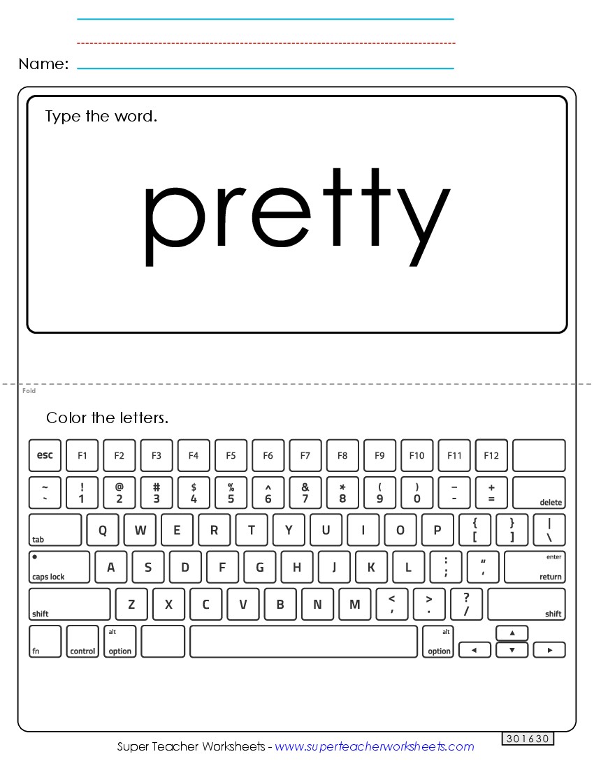 Type the Word: Pretty Sight Words Individual Worksheet