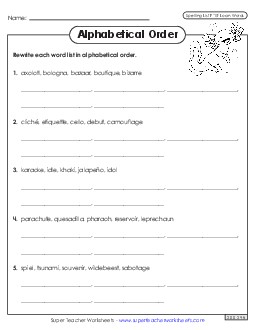 Alphabetical Order Worksheet (F-15) Spelling F Worksheet