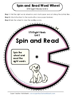 Spin and Read (Unit 2) Free Sight Words Worksheet