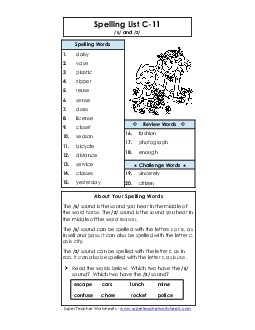 Word List C-11 Spelling C Worksheet