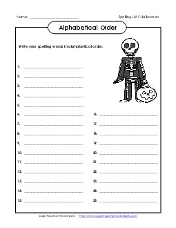 ABC Order: Write List Spelling E Worksheet