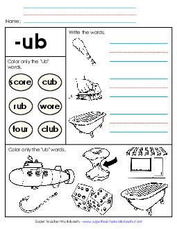 Worksheet 2 (-ub Words) Word Families Worksheet