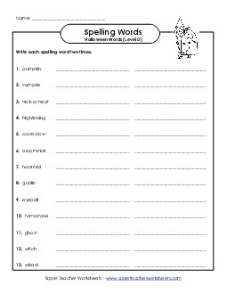 Write Twice (D-Halloween)  Spelling D Worksheet