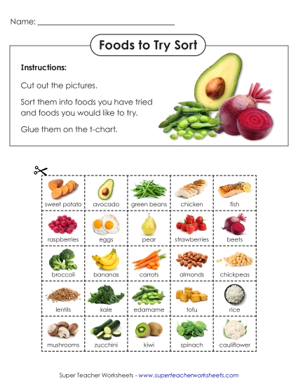 New Foods to Try Sorting Activity Worksheet New Foods to Try Sorting Activity Worksheet