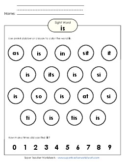 Dab or Color: Is Sight Words Individual Worksheet