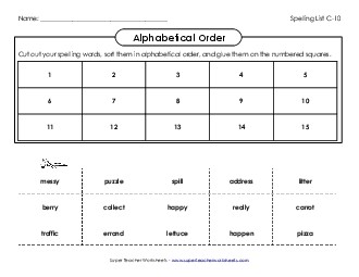 ABC Order: Cut n\' Glue (C-10) Spelling C Worksheet