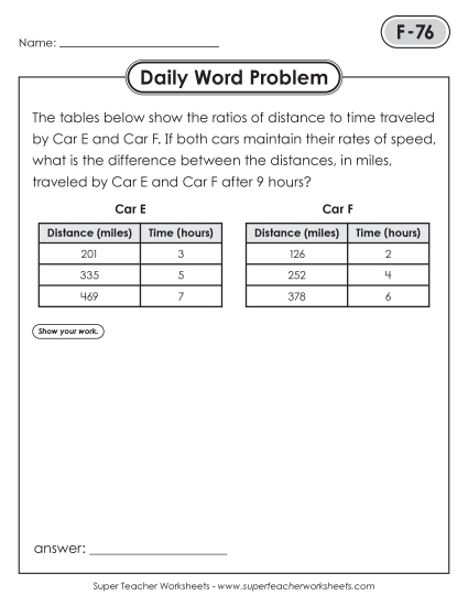 New Daily Word Problems<BR>F-76 through F-80 Worksheet New Daily Word Problems<BR>F-76 through F-80 Worksheet