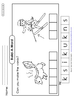 Build-a-Word #2: Skunk and Ski Phonics Blends Worksheet