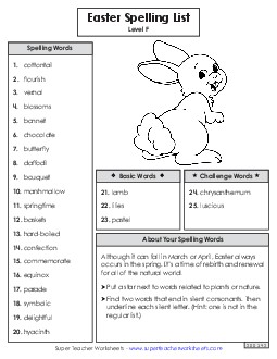 Spelling Word List (Easter)  Spelling F Worksheet