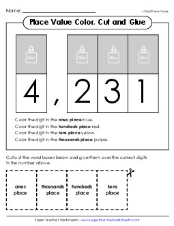 Place Value Cut & Glue (4-Digits) Worksheet