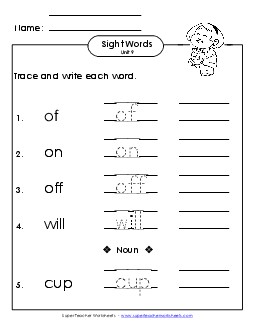 Read, Trace, Write (Unit 9) Sight Words Worksheet