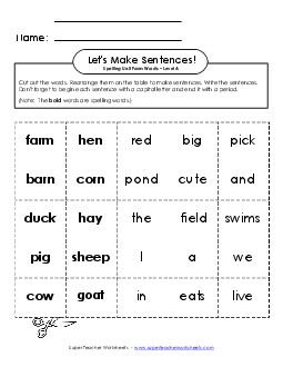 Let\'s Build Sentences (A-Farm Words) Spelling A Worksheet