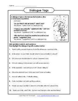 Dialogue Tags Free Quotation Marks Worksheet