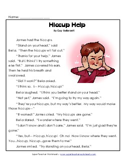 Hiccup Help  1st Grade Reading Comprehension Worksheet