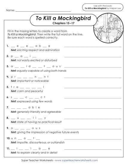 New Vocabulary Activity: Chapters 15–17<br>Complete the Word Worksheet