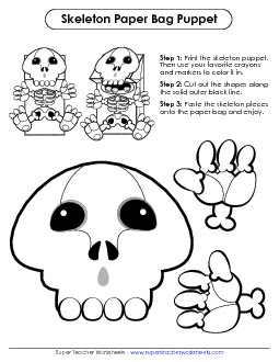 Paper Bag Puppet: Skeleton Halloween Worksheet