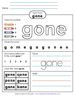 Worksheet 4: Gone Sight Words Individual Worksheet