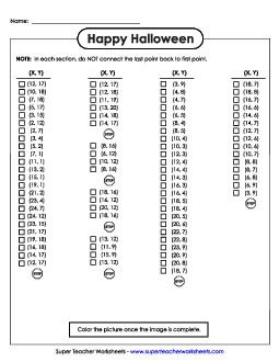 Graph Plot Mystery Picture: Jack-o-Lantern #2 (Intermediate) Mystery Graph Picture Worksheet