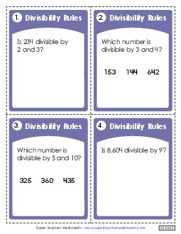 Task Cards Divisibility Rules Worksheet