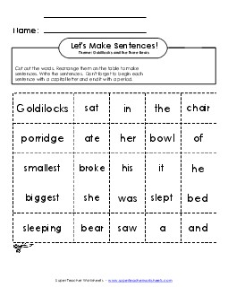 Sentence Cards: Goldilocks and the 3 Bears Sentences Basic Worksheet