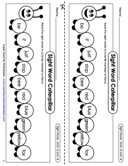 Sight Word Caterpillar: Units 15 and 16 Sight Words Worksheet