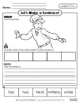 Make a Sentence (The Mitten) Picture Book Mitten Worksheet