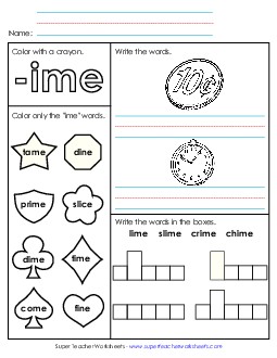 Worksheet 1 (-ime Words) Free Word Families Worksheet