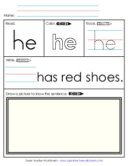 Worksheet 3: He Sight Words Individual Worksheet