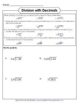 Dividing Decimals Worksheet