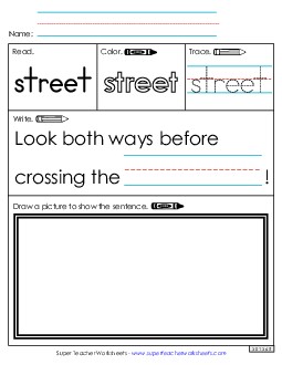 Worksheet 3: Street Sight Words Individual Worksheet