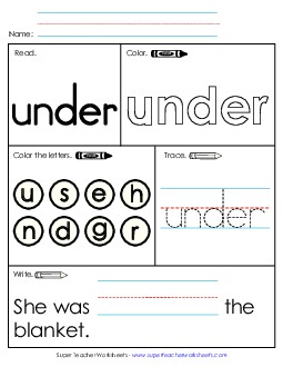 Worksheet 1: Under Sight Words Individual Worksheet