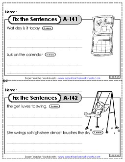 Fix the Sentences A-141 through A-145 Worksheet