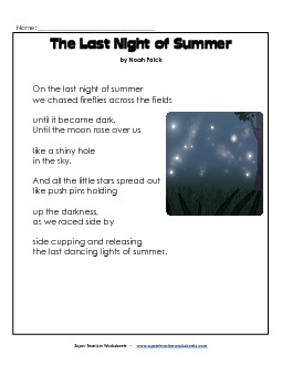 The Last Night of Summer Poems Worksheet