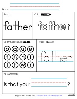 Worksheet 1: Father Sight Words Individual Worksheet