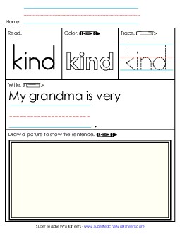 Worksheet 3: Kind Sight Words Individual Worksheet